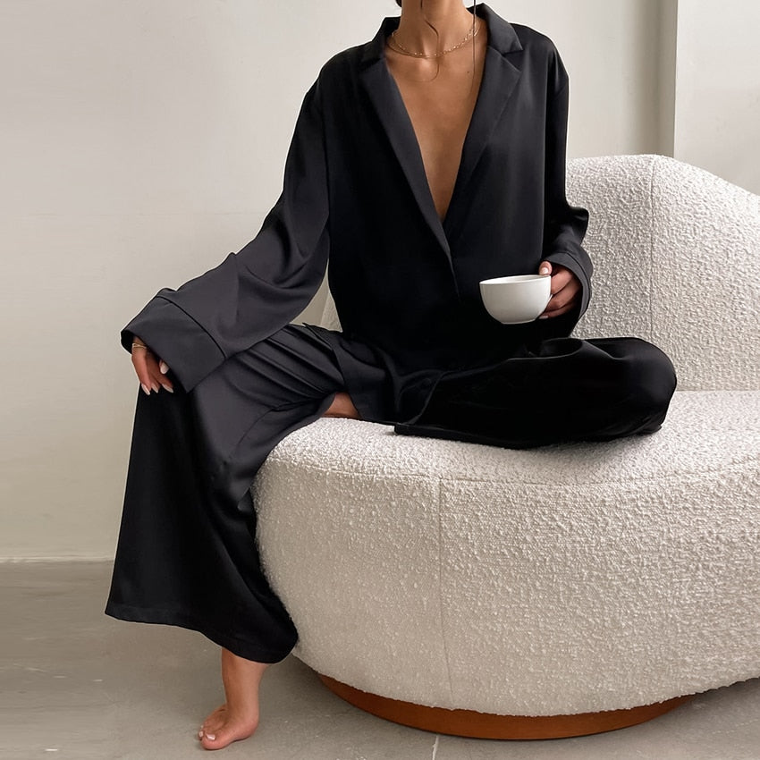 Pijama Feminino de Cetim Longo Chicago