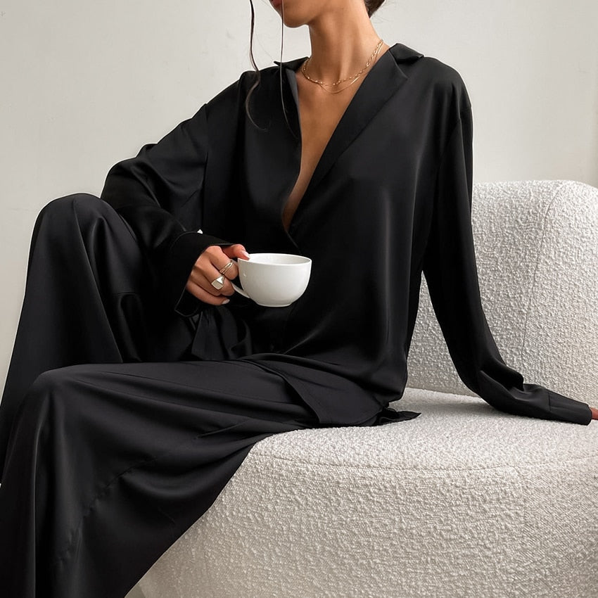 Pijama Feminino de Cetim Longo Chicago