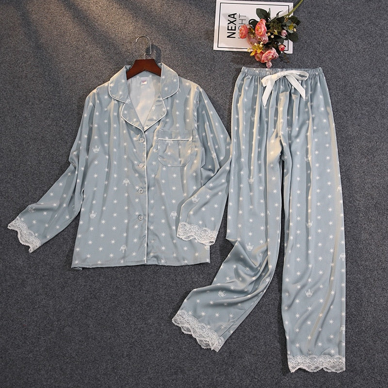 Pijama Feminino Americano Longo Celeste